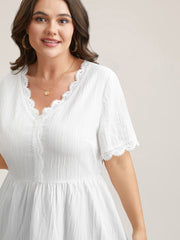 Scalloped Lace Textured Sheer Flared Shirt