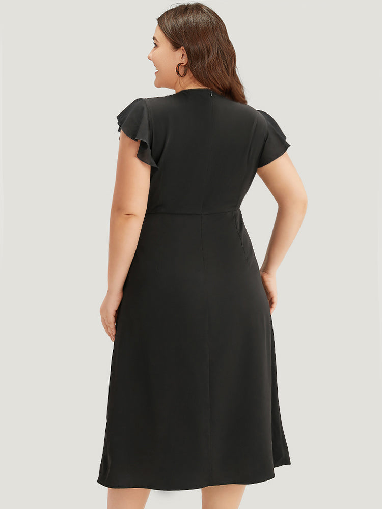 Sequin Surplice Neck Ruffle Trim Zipper Dress