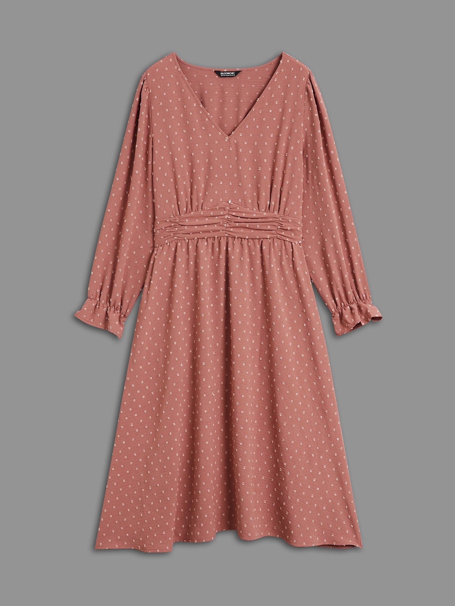 Solid Texture Ruffles Shirred Gathered Dress