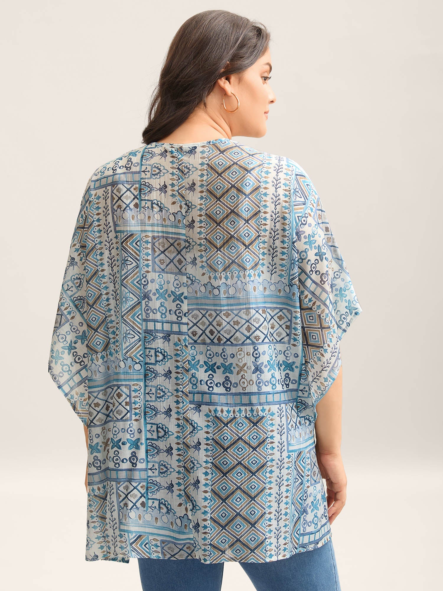 Abstract Print Flowy Sleeve Kimono