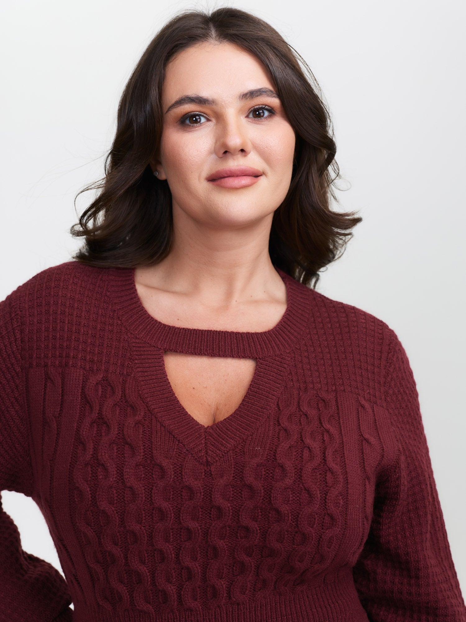 Cable Knit Textured Cut-Out Sweater Dress