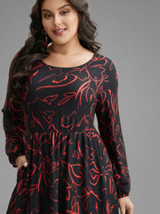 Floral Knit Round Neck Midi Dress