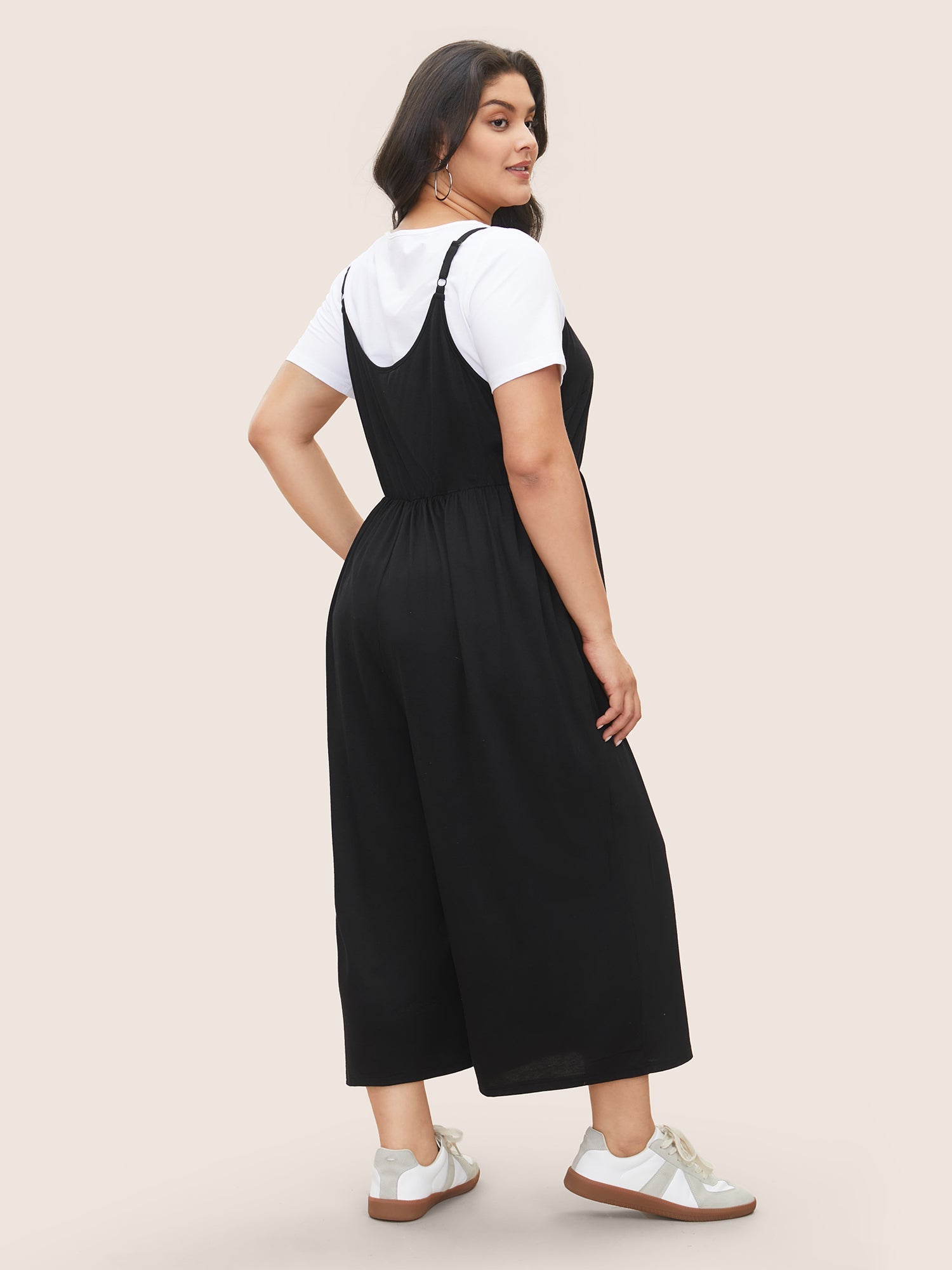 Solid Button Detail Gathered Jumpsuit