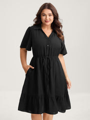 Button Placket Waist-Tie Midi Dress