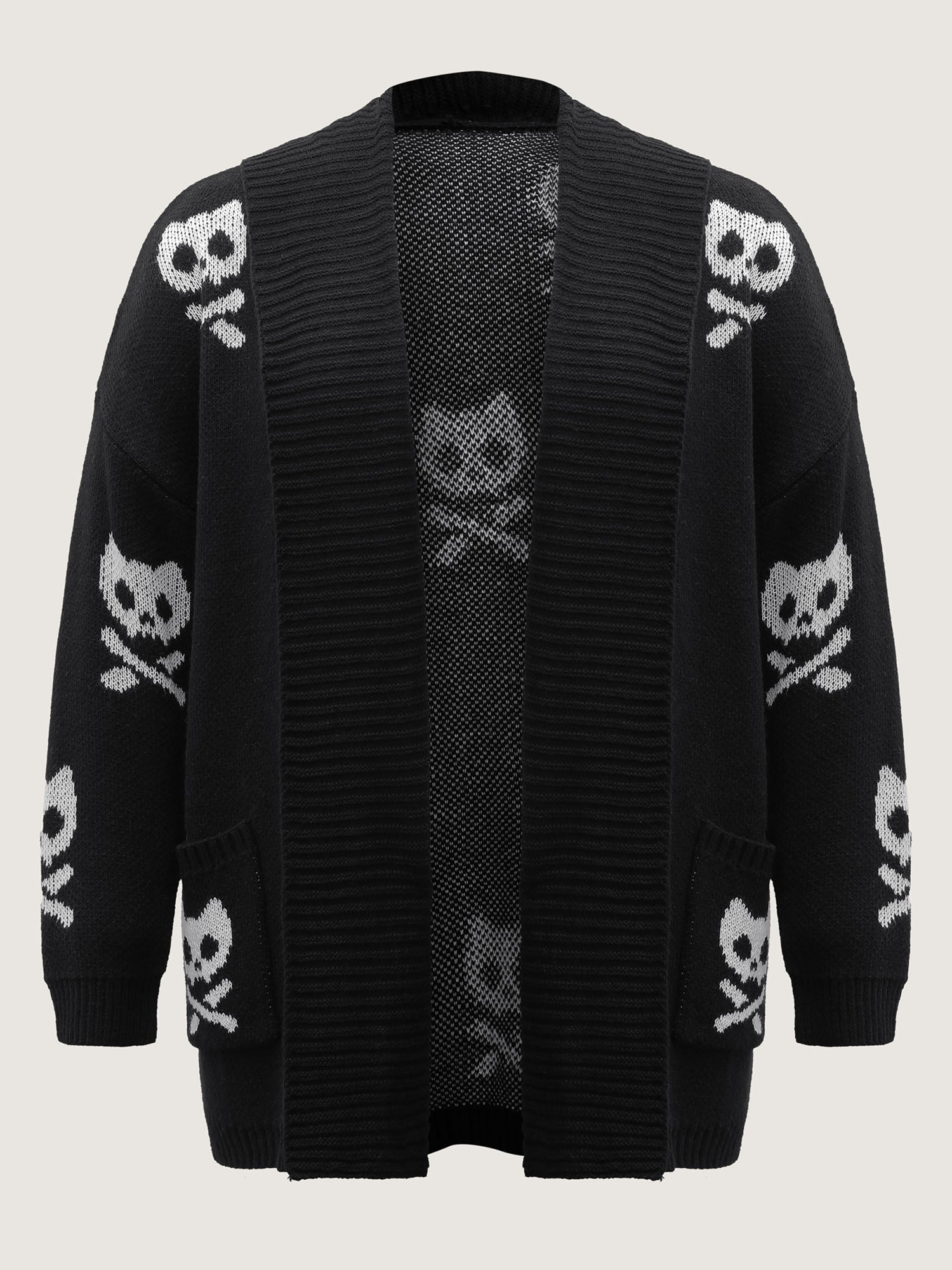 Skull Print Shawl Collar Knit Cardigan