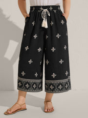 Boho Print Color Contrast Wide-Leg Pants