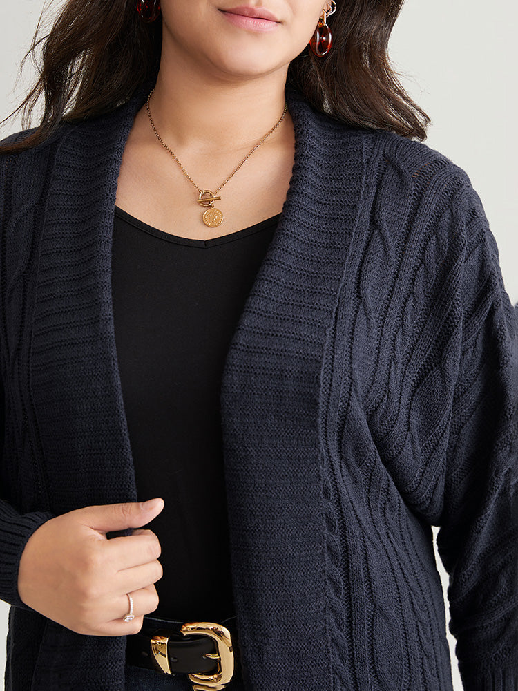 Solid Cable Knit Texture Arc Hem Dolman Sleeve Cardigan