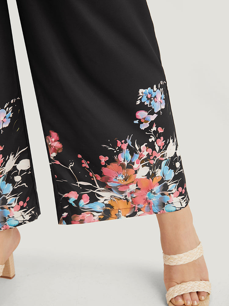 Boho Print Drawstring Pocket Flutter Sleeve Jumpsuit