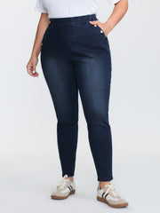 Button-Detail Pull-On Skinny-Fit Jeans