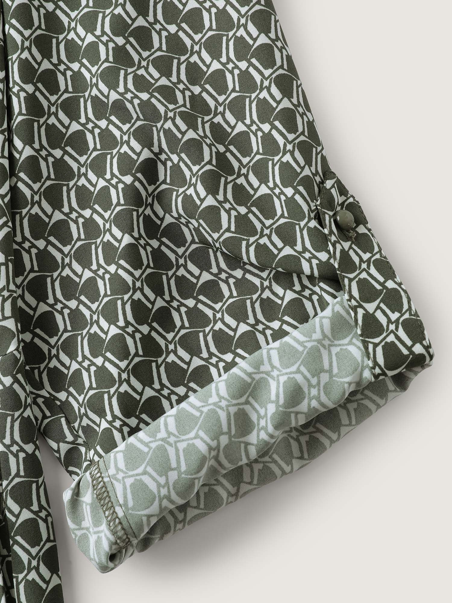 Geometric Print Split Wrap Collar Maxi Dress