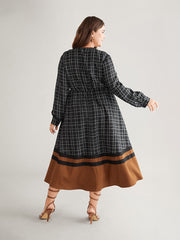 Gingham Gingham Patchwork Pocket Gathered Dress