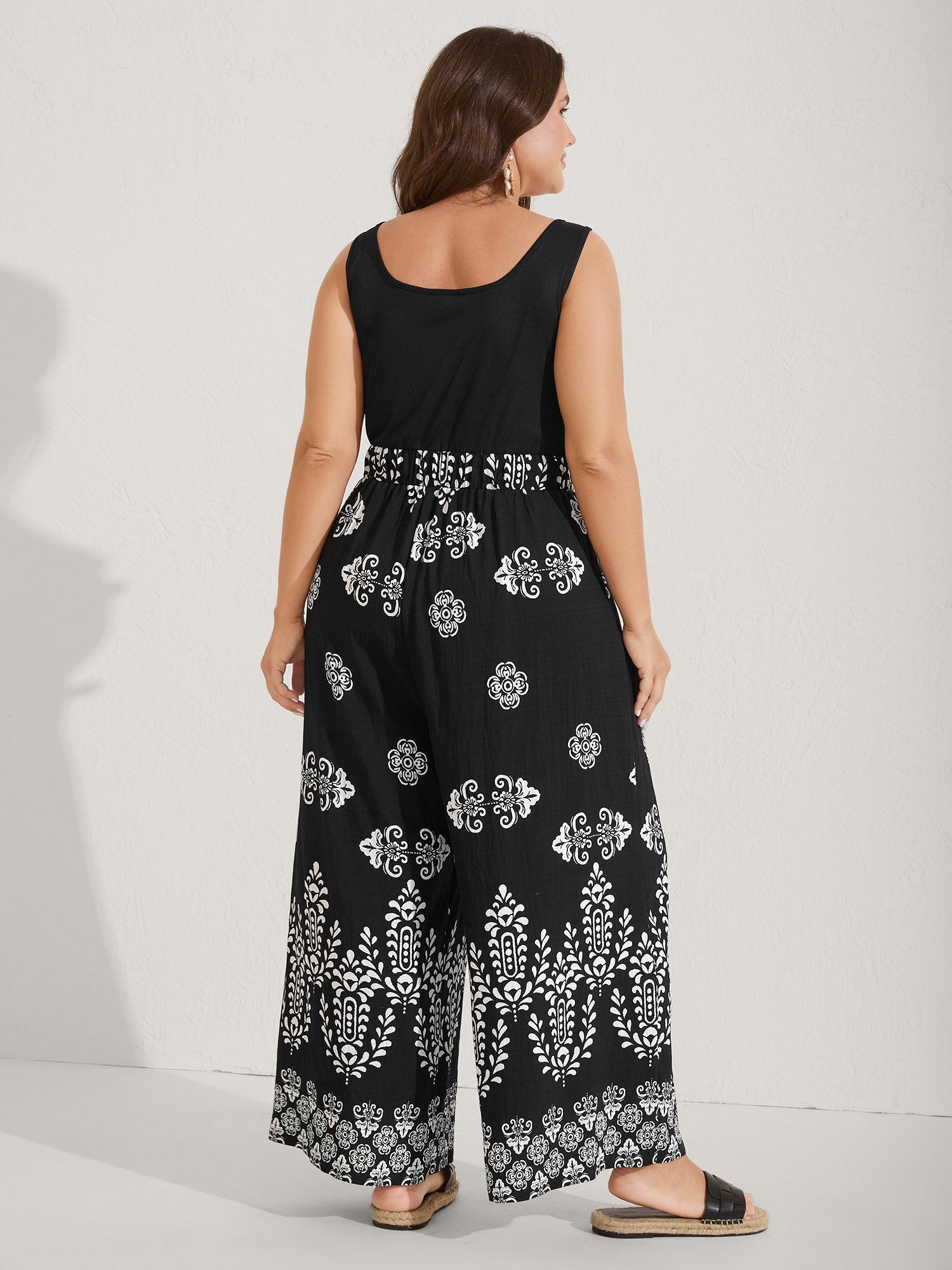 Boho Print Color Contrast Flowy Jumpsuit