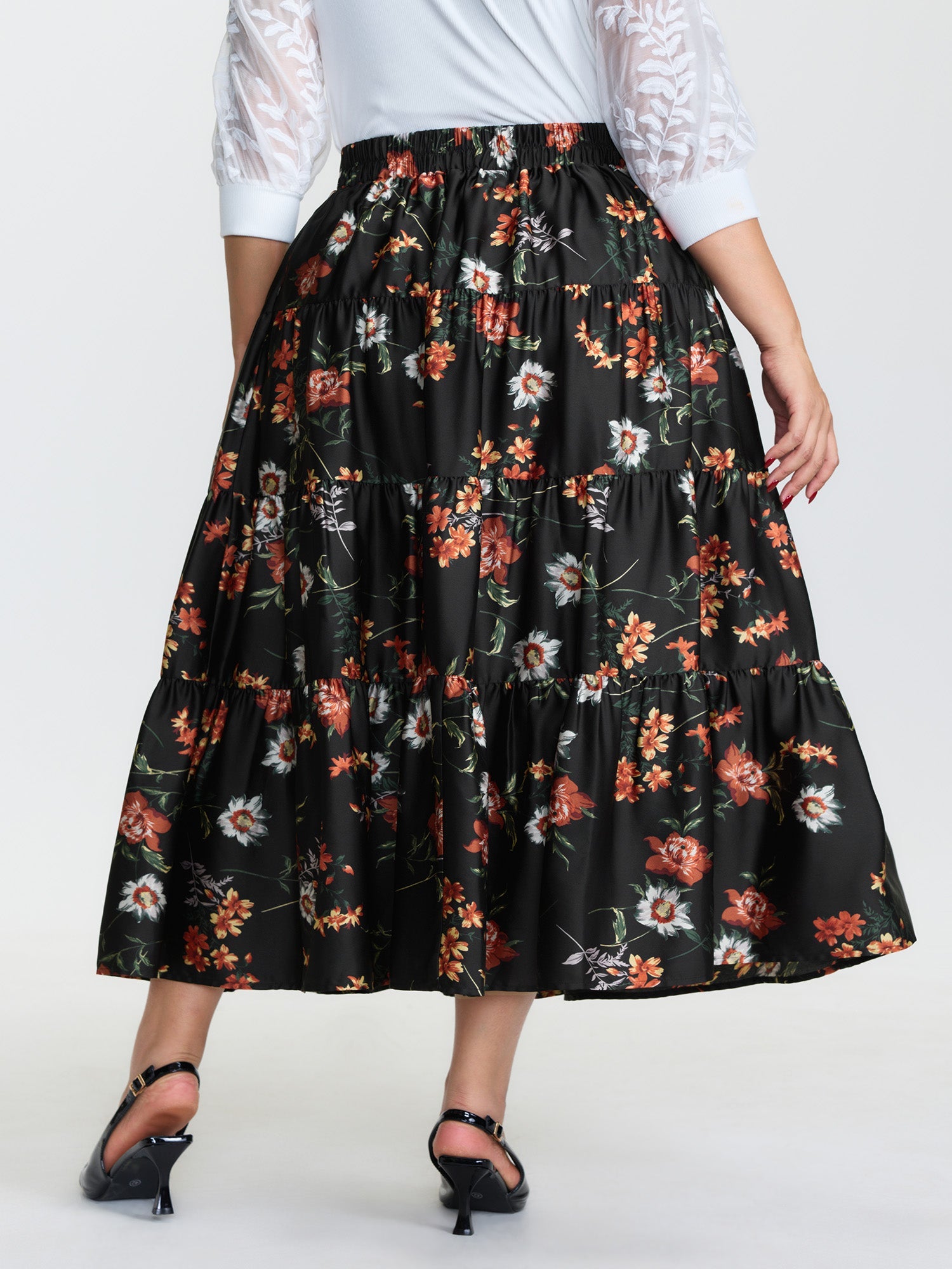 Floral Layered Stretchy Waistband Maxi Skirt