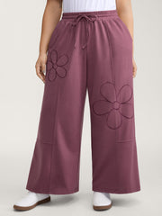 Applique Embroidery Drawstring Wide-Leg Pants