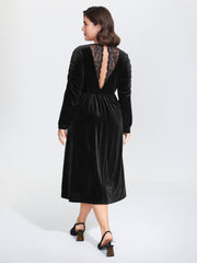Sheer Lace Gathered Backless Midi Dress