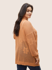 Solid Floral Pocket Pointelle Knit Cardigan