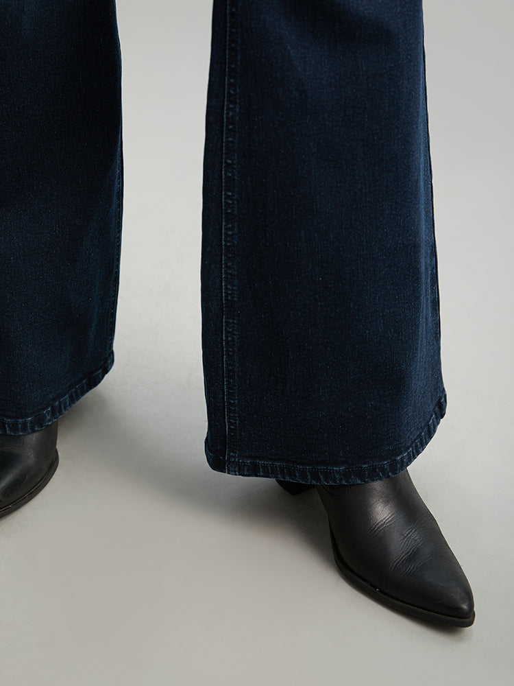 Flare Leg Very Stretchy Pleated Patchwork Jeans