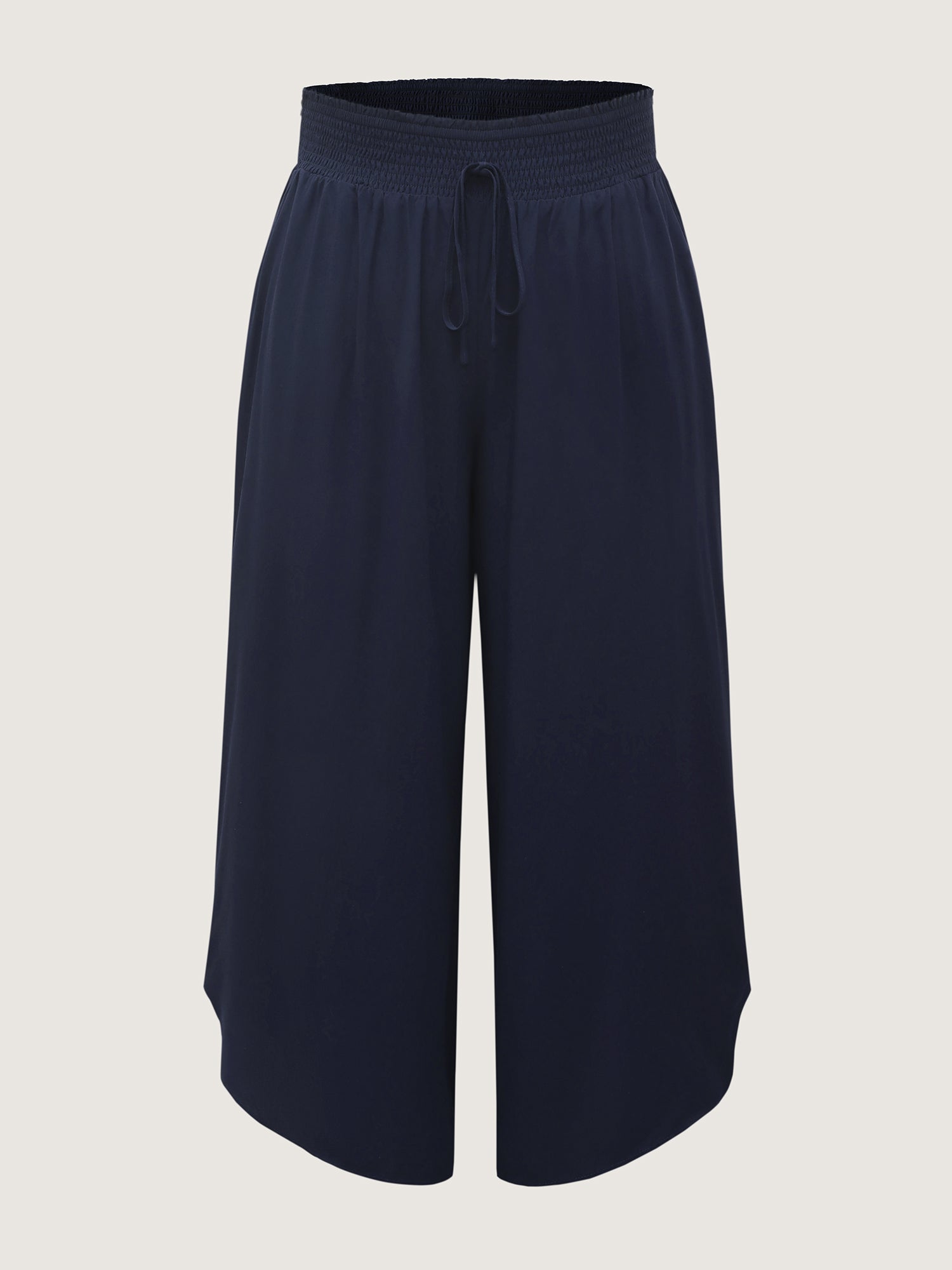 Shirred Waist Curvy Hem Wide-Leg Pants