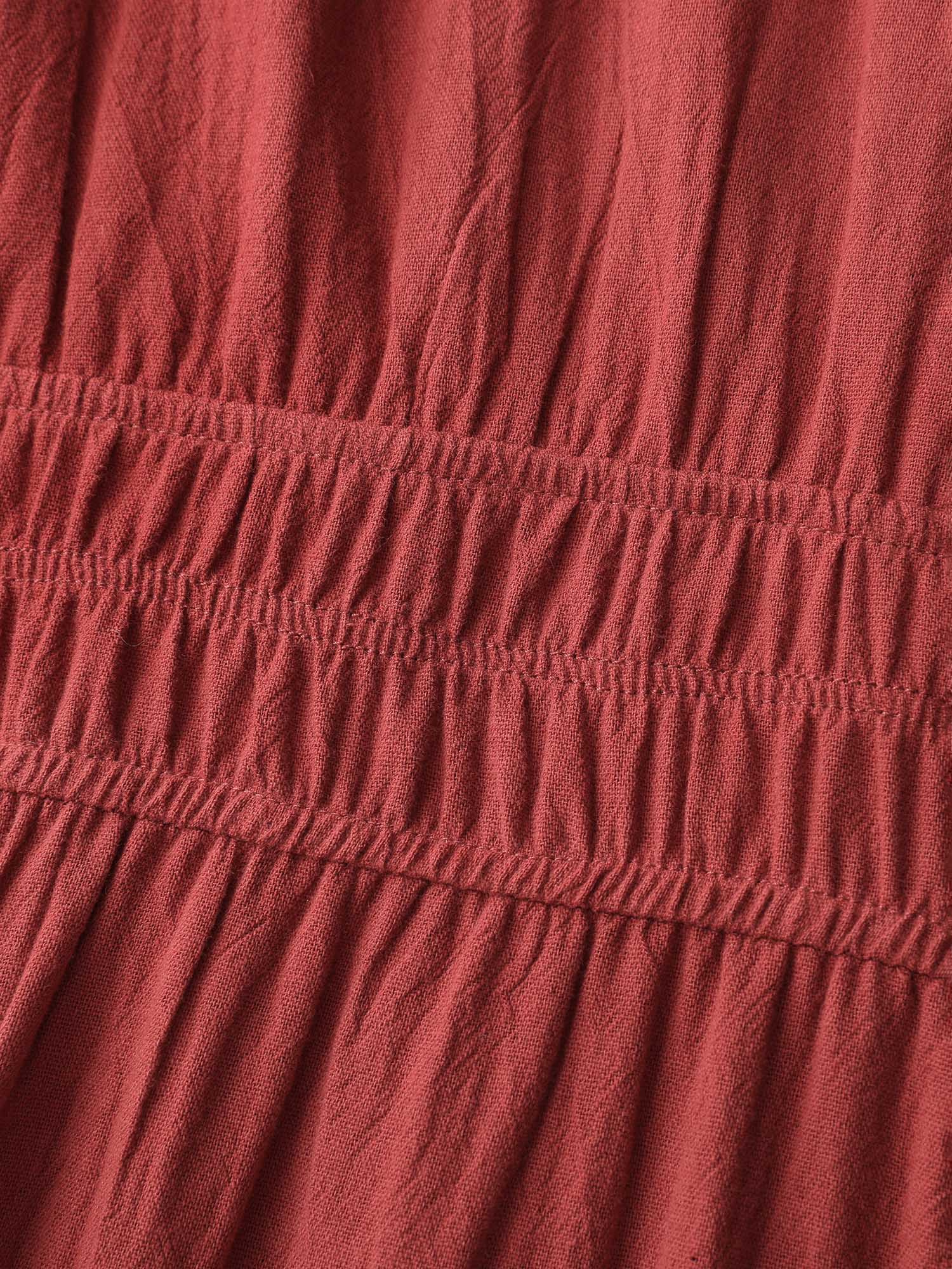 Shirred Waist Embroidered Midi Dress