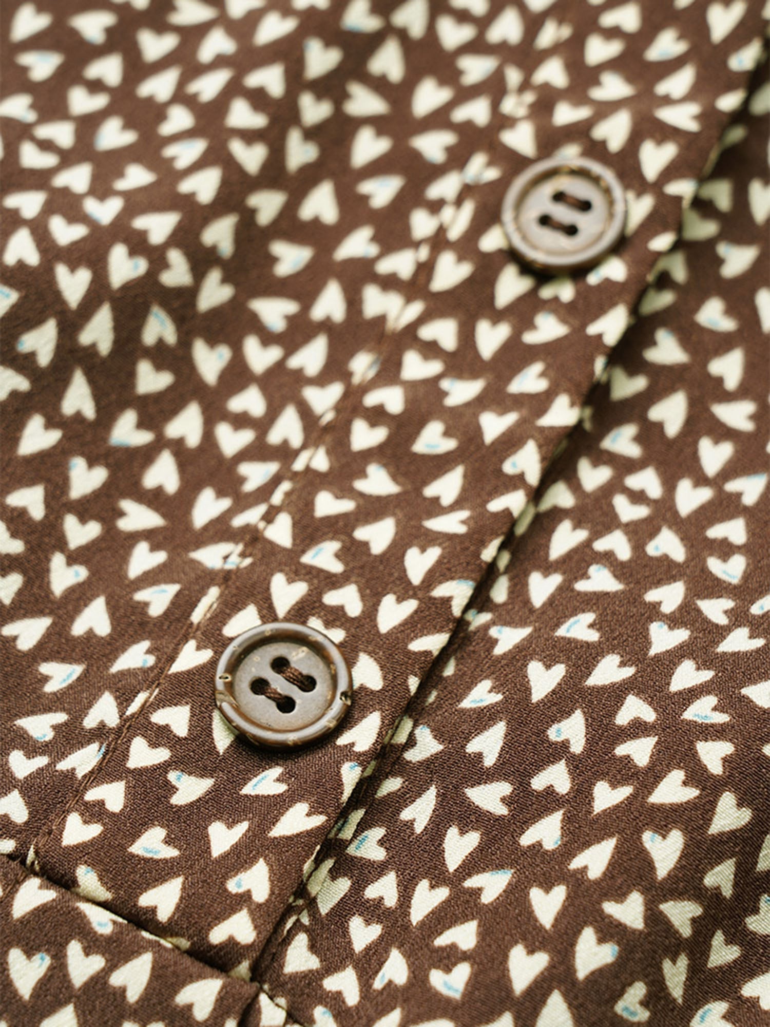 Heart Print Lapel Collar Button Detail Knee Dress