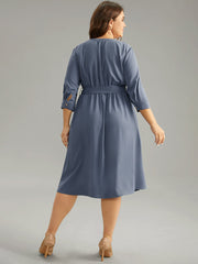 Anti-Wrinkle Solid Belted Pleated Keyhole Dress
