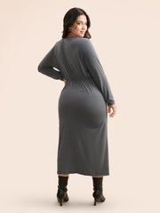 Solid Ruched Split Hem Dress