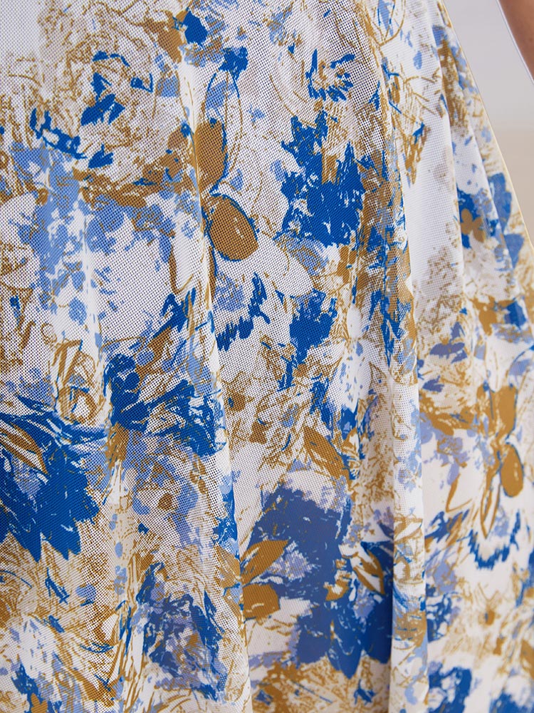 Graphic Patchwork Sculpt Waist Hanky Hem Swim Dress