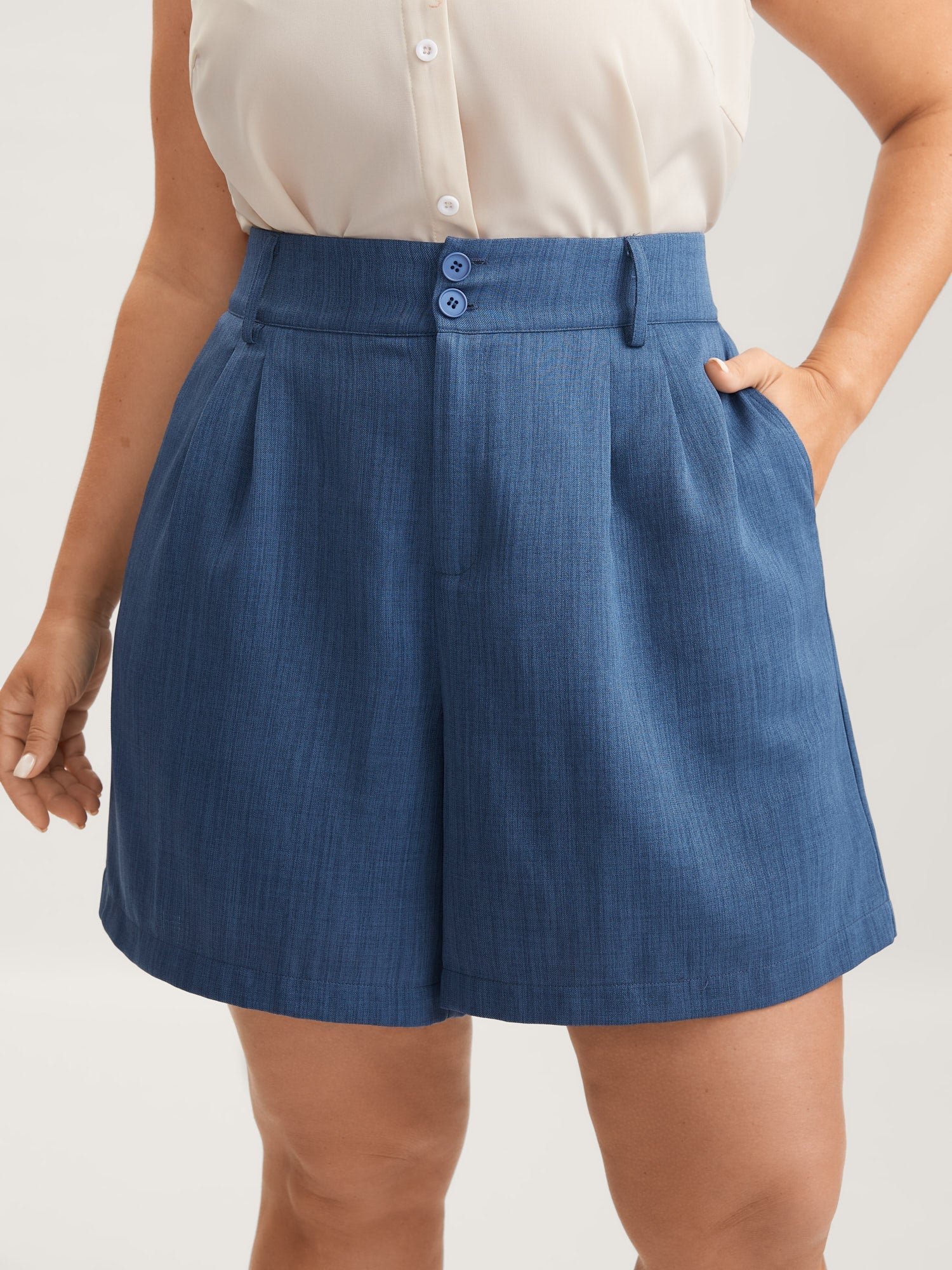Heather Double Buckle Straight-Leg Shorts
