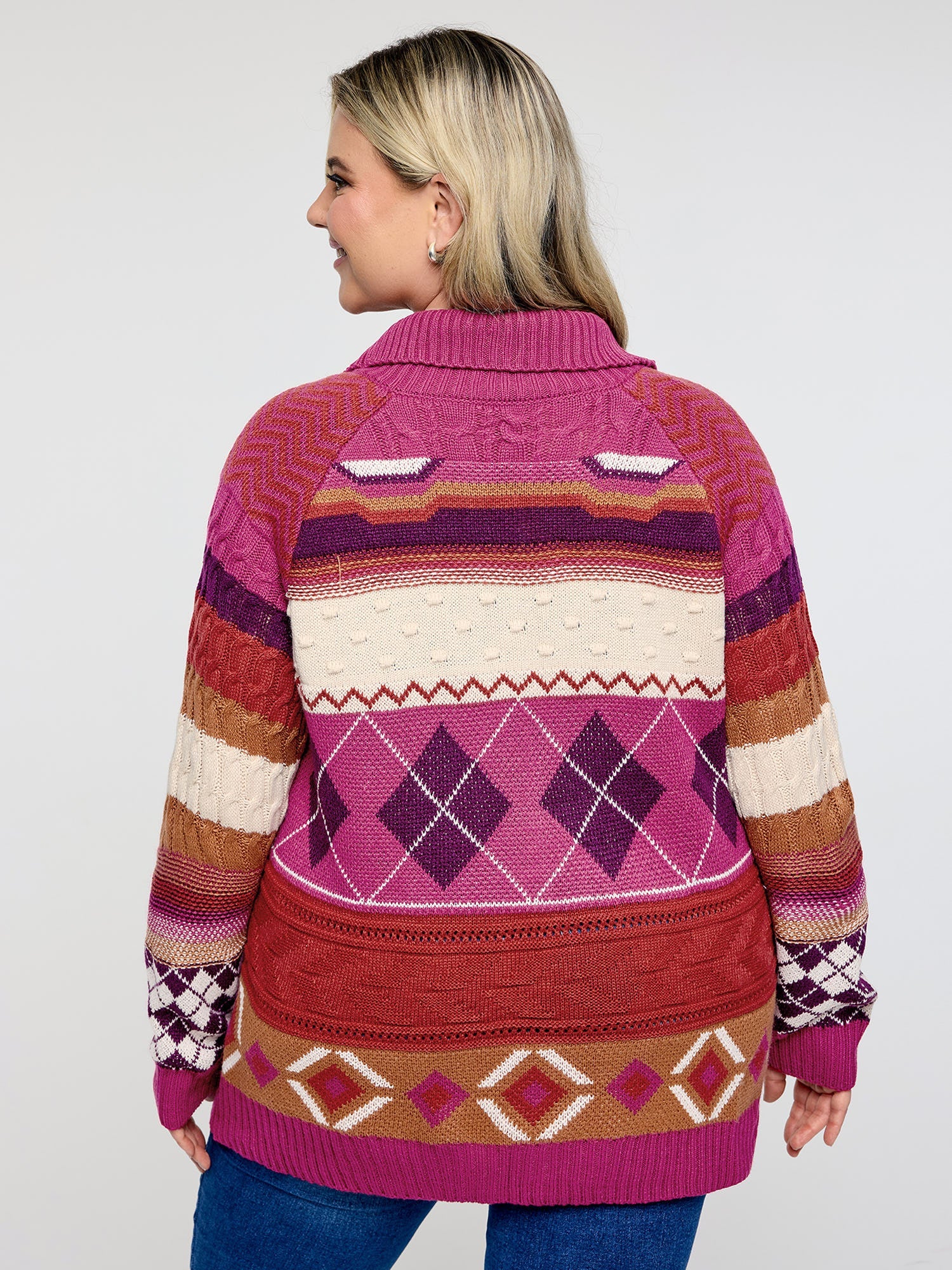 Boho Pattern Jacquard Knit Cardigan