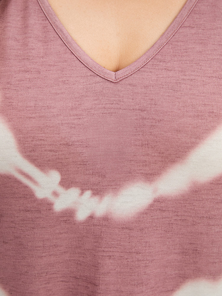 Tie Dye Striped Two Tone V Neck Pocket Dress