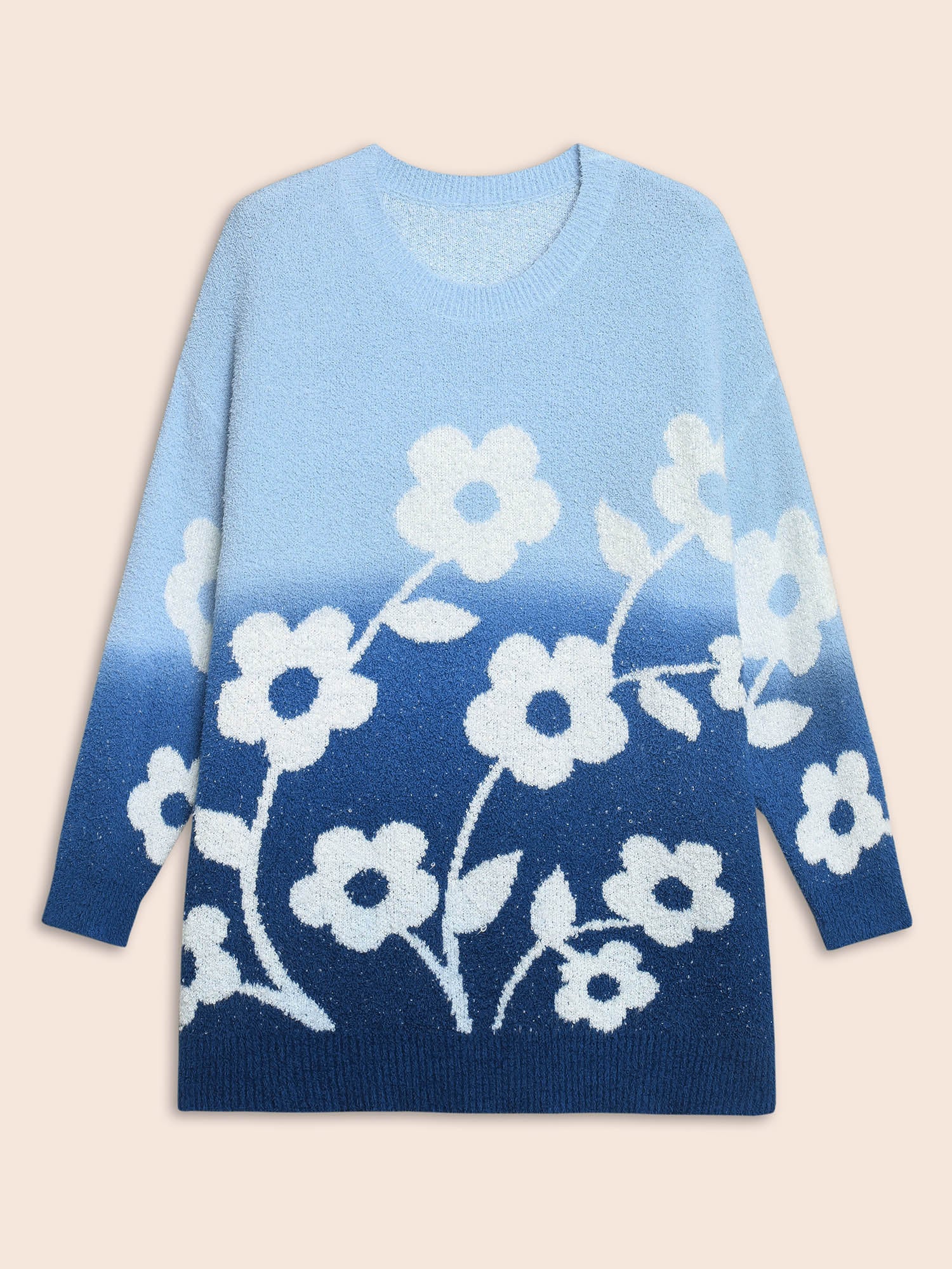 Floral Jacquard Ombre Drop Shoulder Pullover