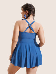Solid Ruffle Trim Tie Knot Swim Dress