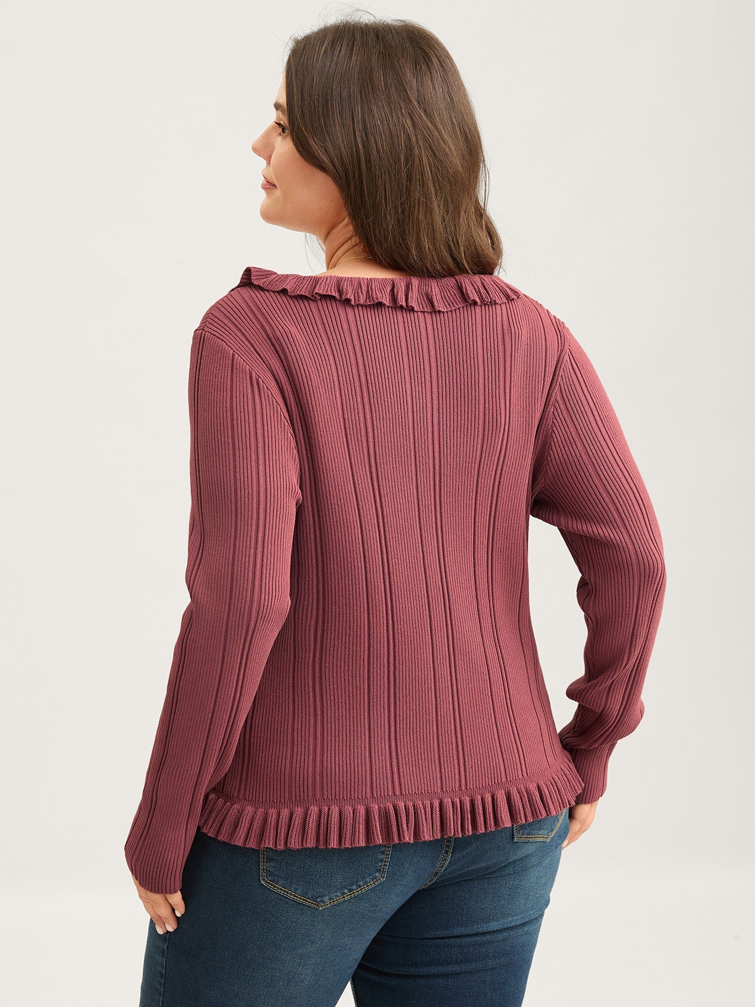 Ruffled Edged Front Tie Knit Cardigan