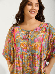 Floral Print Puffy Sleeve Flowy Romper