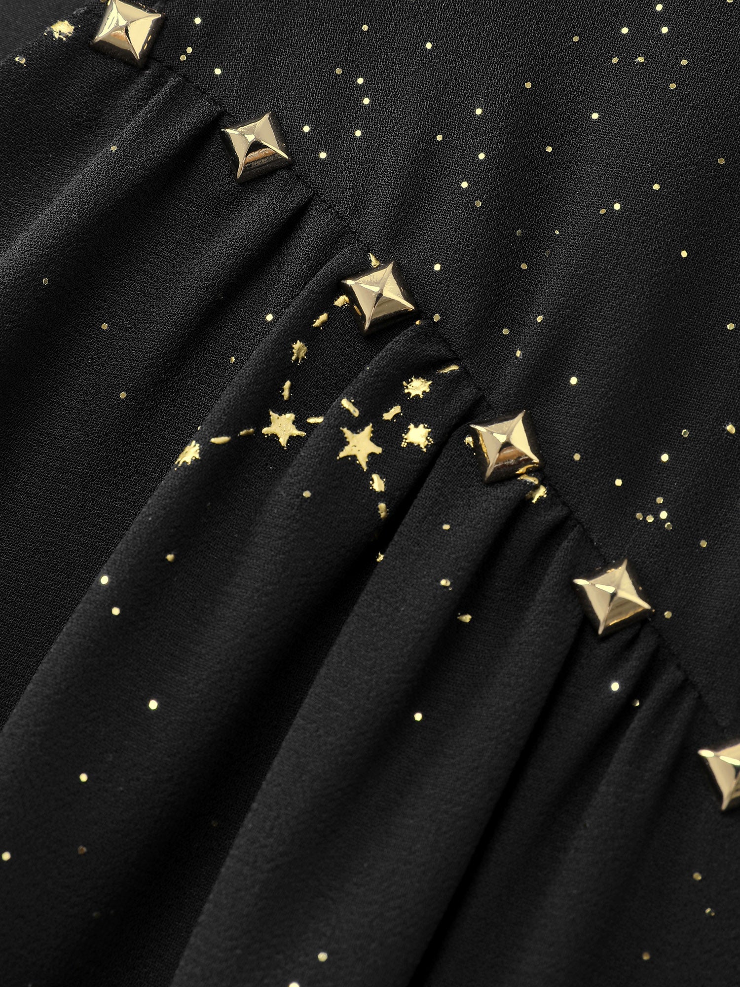 Shimmery Hot Stamped Shirred Pockets Party Dress