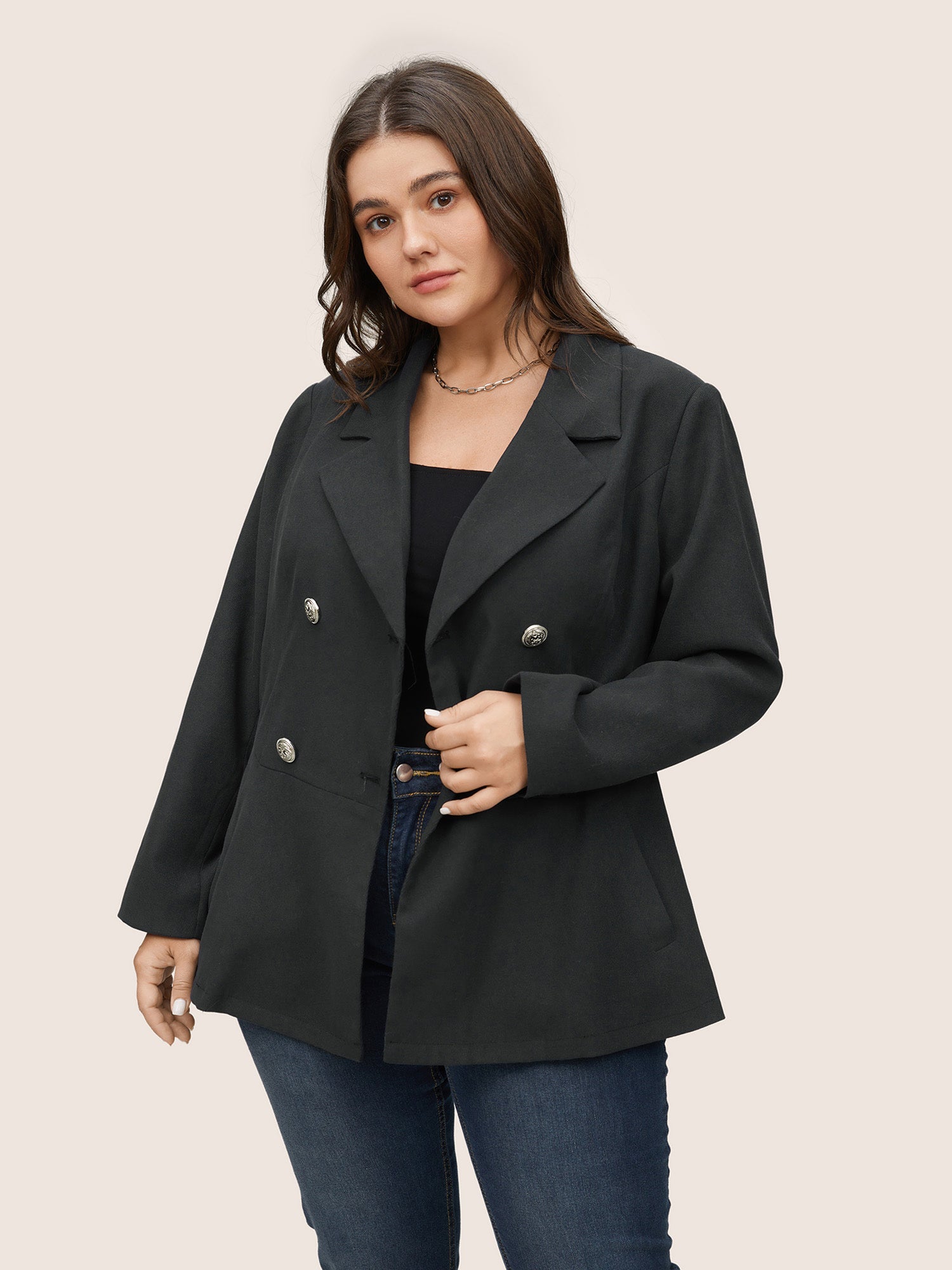 Suit Collar Double Breasted Metal Detail Blazer