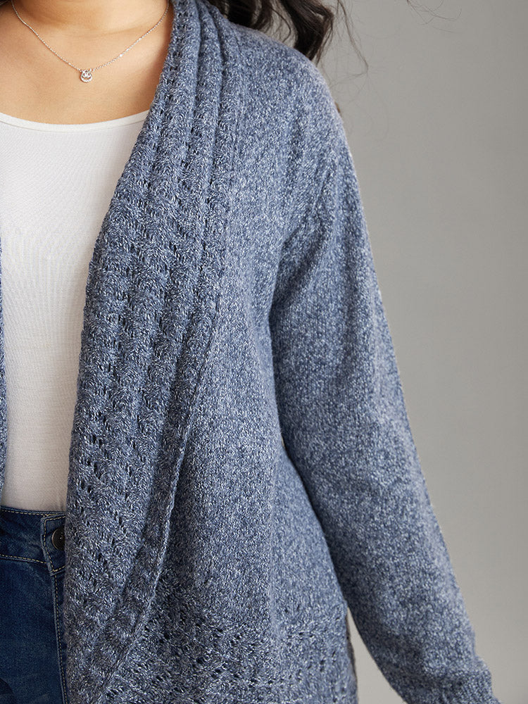 Solid Heather Lapel Collar Arc Hem Cardigan