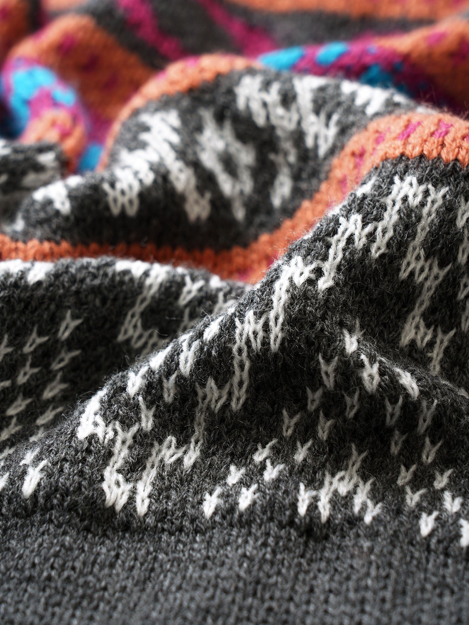 Boho Contrast Jacquard Patched Pocket Cardigan