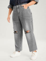 Boyfriend Wide Leg Non Stretchy High Rise Medium Wash Jeans