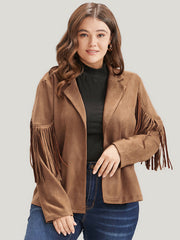 Solid Fringe Trim Open Front Coat