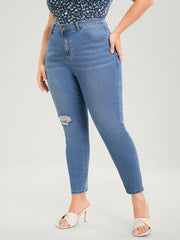 Skinny Very Stretchy High Rise Medium Wash Distressed  Ankle Jeans