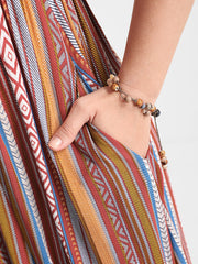 Bandana Ruffles Button Pocket Cold Shoulder Maxi Dress