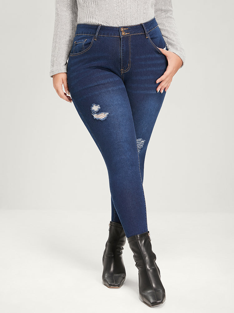 Skinny Extremely Stretchy High Rise Dark Wash Distressed Jeans