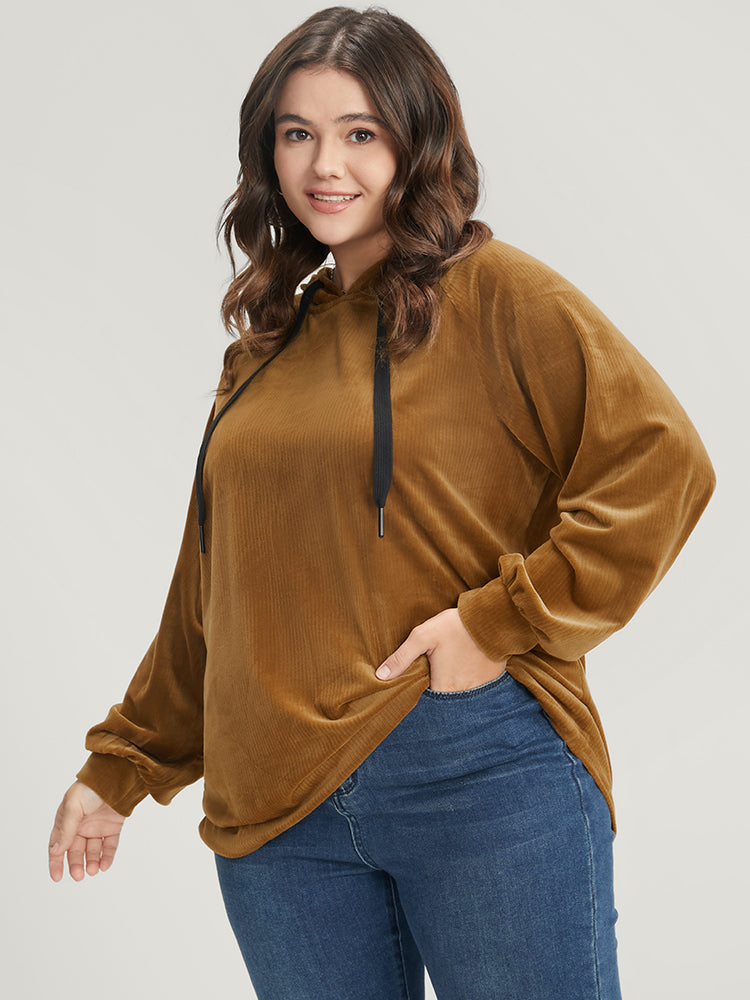 Solid Corduroy Drawstring Hooded Sweatshirt