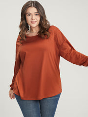 Solid Round Neck Eyelet Insert Long Tee
