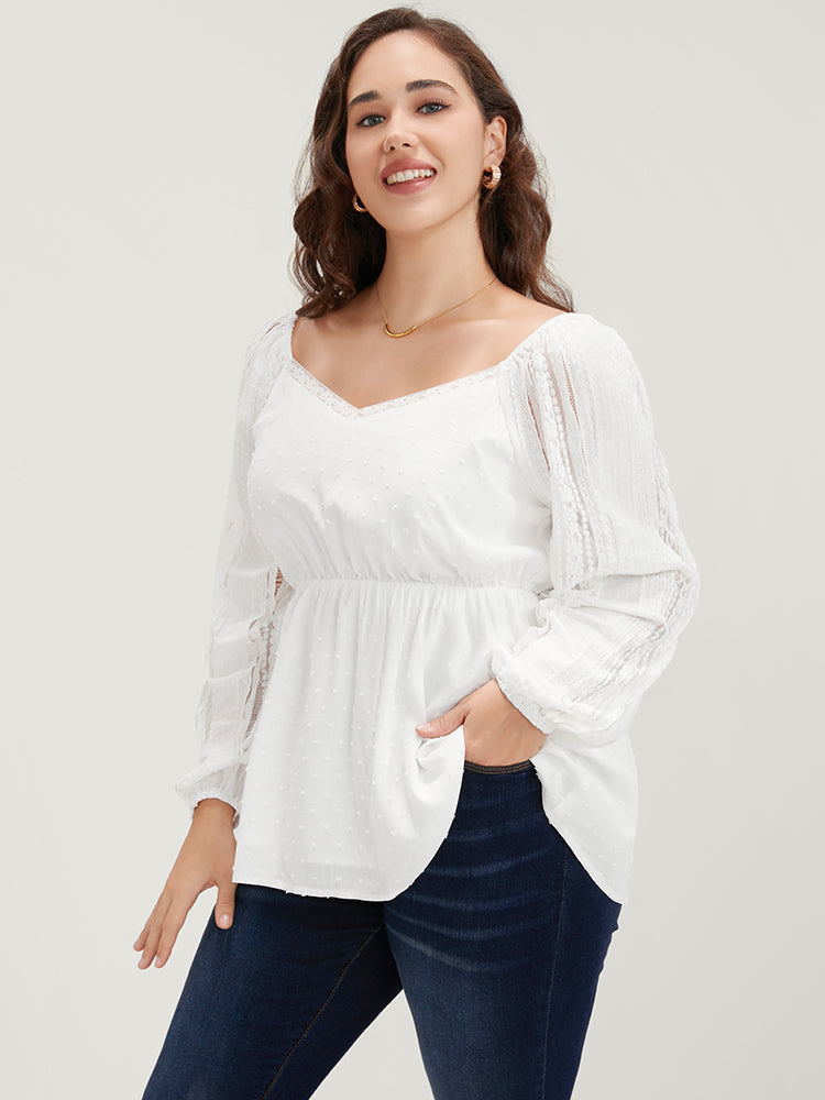 Solid Lace Patchwork Lantern Sleeve Blouse