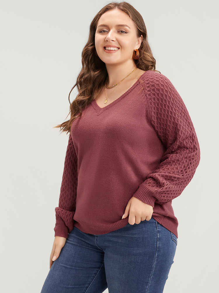 Solid Pointelle Knit Lantern Sleeve Knit Top