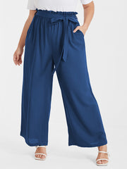 Solid Pocket Belted Straight Pants