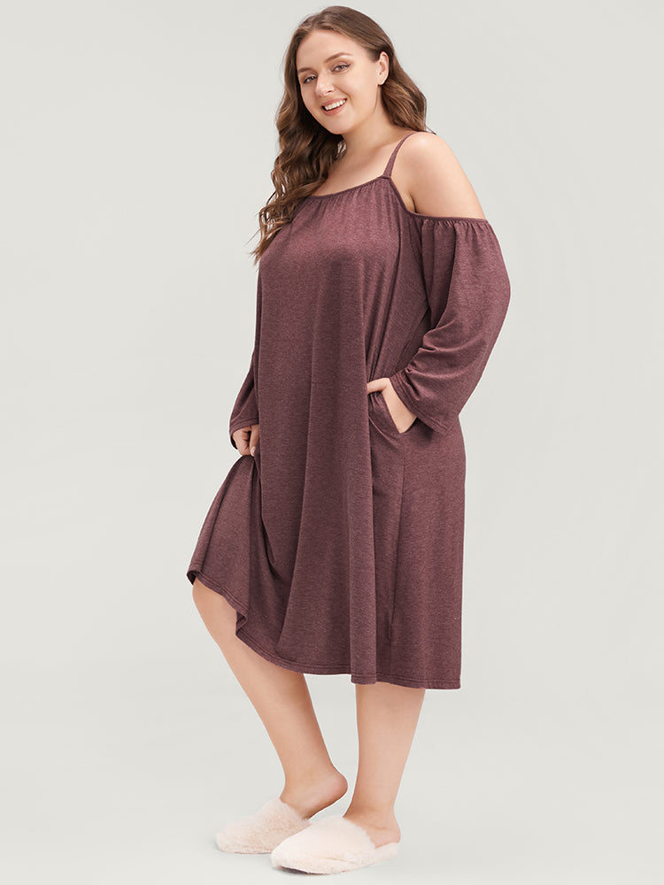 Solid Pocket Cold Shoulder Dress