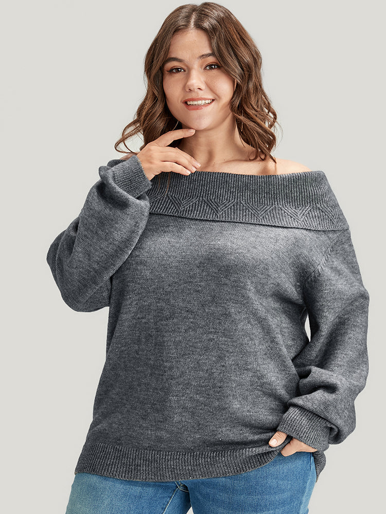 Solid Pointelle Knit Foldover Off Shoulder Knit Top